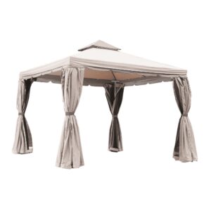 Gazebo da giardino 3x3 m in alluminio marrone con teli ecru, doppio airvent e 4 teli laterali impermeabili.