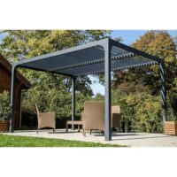 Pergola Bioclimatica 3x4 m in Alluminio, Marrone con Lamelle Orientabili, Grondaia con Scarico Acqua, Stile Moderno, Rettangolare - immagine 2