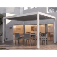 Pergola Bioclimatica 3x4 m Bianca in Alluminio – Struttura da Giardino con Lamelle in Ferro Orientabili, Grondaia con Scarico dell’Acqua e Viti in Acciaio Inox per Terrazzo e Patio - immagine 3