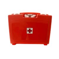 Cassetta medica di pronto soccorso Allegato 1 con sfigmomanometro fissata a parete, per aziende con più di 3 dipendenti.