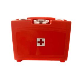 Cassetta medica di pronto soccorso Allegato 1 con sfigmomanometro fissata a parete, per aziende con più di 3 dipendenti.