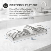 Scolapiatti da Appoggio Trafilato in Ferro FE360B o Acciaio Inox, Porta Piatti da Cucina Resistente e Design Moderno, Verniciato Effetto Cromo, Grigio ,Ideale per Cucine Moderne e Professionali. - immagine 3