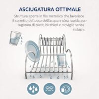 Scolapiatti da Appoggio Trafilato in Ferro FE360B o Acciaio Inox, Porta Piatti da Cucina Resistente e Design Moderno, Verniciato Effetto Cromo, Grigio ,Ideale per Cucine Moderne e Professionali. - immagine 5