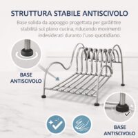 Scolapiatti da Appoggio Trafilato in Ferro FE360B o Acciaio Inox, Porta Piatti da Cucina Resistente e Design Moderno, Verniciato Effetto Cromo, Grigio ,Ideale per Cucine Moderne e Professionali. - immagine 6