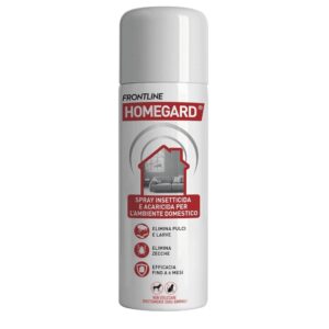 Bomboletta Frontline Homegard Spray 250 ml, insetticida antipulci per ambienti ad azione rapida fino a 6 mesi.