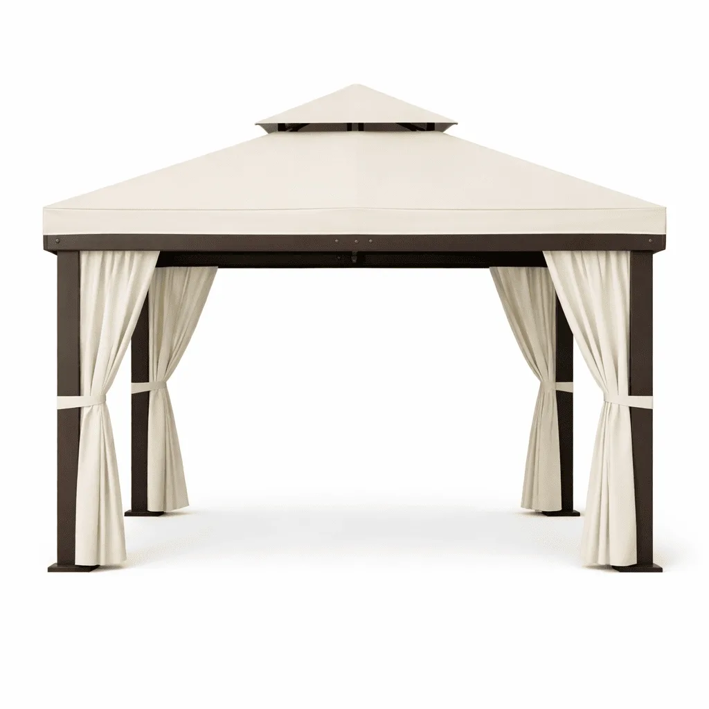 Gazebo da Giardino 3x3 m in Alluminio, Marrone con Teli Ecru, Doppio Airvent, 4 Teli Laterali, Impermeabile, Moderno - immagine 2