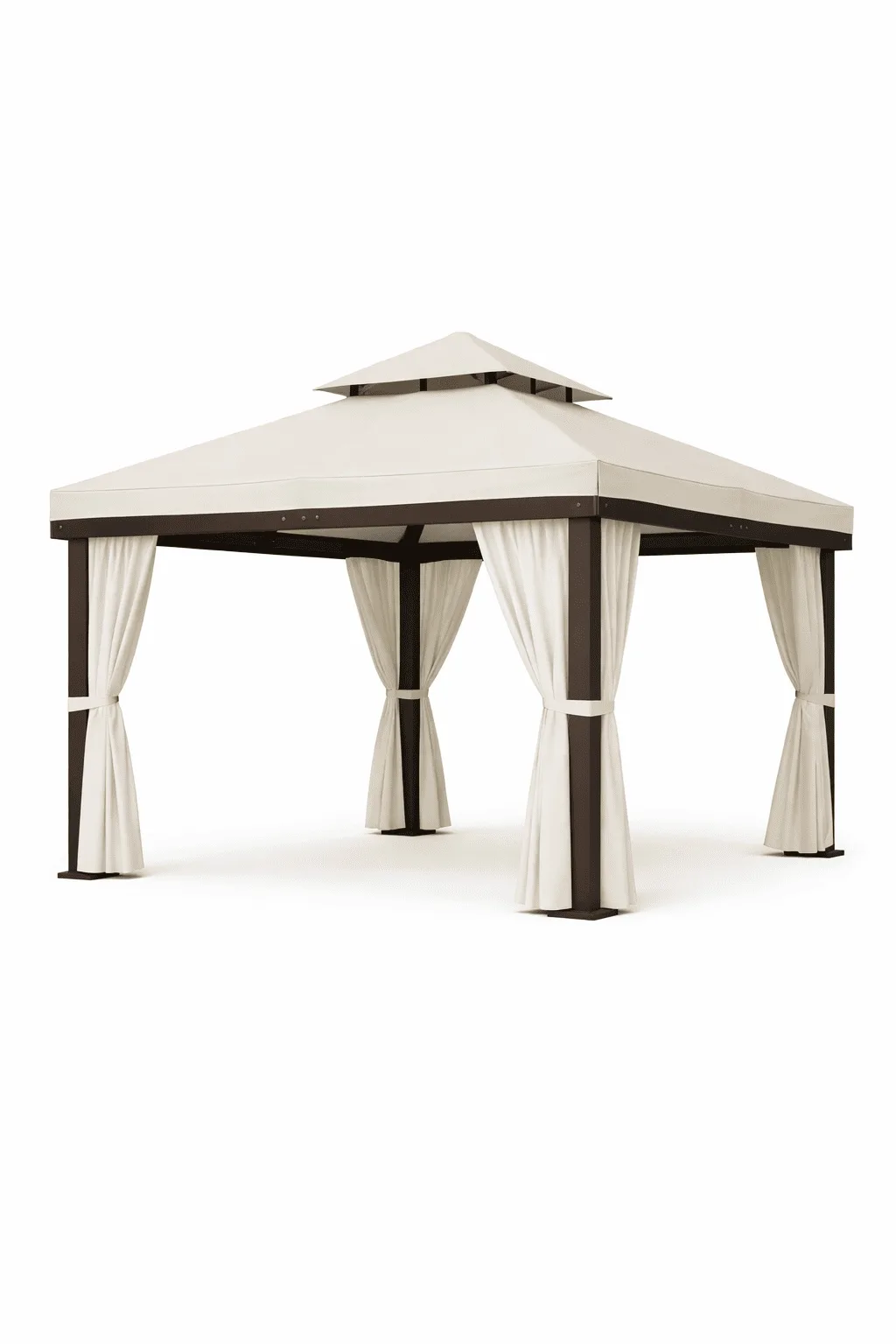 Gazebo da Giardino 3x3 m in Alluminio, Marrone con Teli Ecru, Doppio Airvent, 4 Teli Laterali, Impermeabile, Moderno - immagine 3