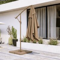 Ombrellone a Braccio Decentrato da Giardino, Diametro 3 m, Palo in Ferro Antracite, Telo in Poliestere 160 g Tortora, Apertura a Manovella, con Airvent - immagine 5