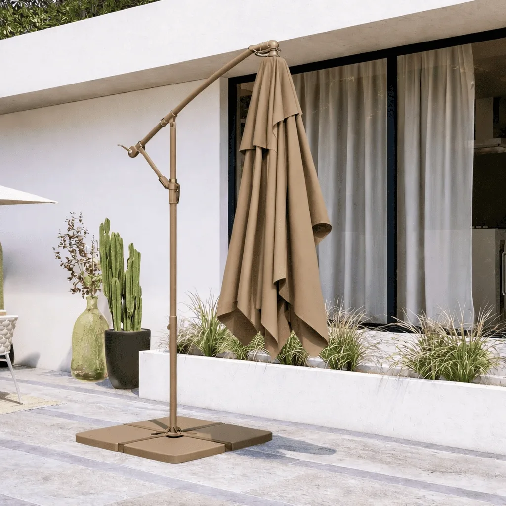 Ombrellone a Braccio Decentrato da Giardino, Diametro 3 m, Palo in Ferro Antracite, Telo in Poliestere 160 g Tortora, Apertura a Manovella, con Airvent - immagine 5