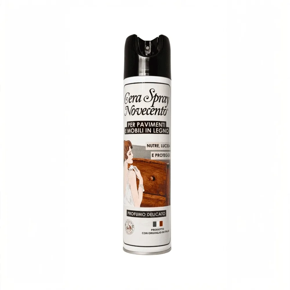 Cera Novecento Cera Spray Lucidante Antipolvere 400 ml Bomboletta Cera Novecento Cera Spray lucidante antipolvere 400 ml per mobili e pavimenti in legno, adatta anche al marmo.