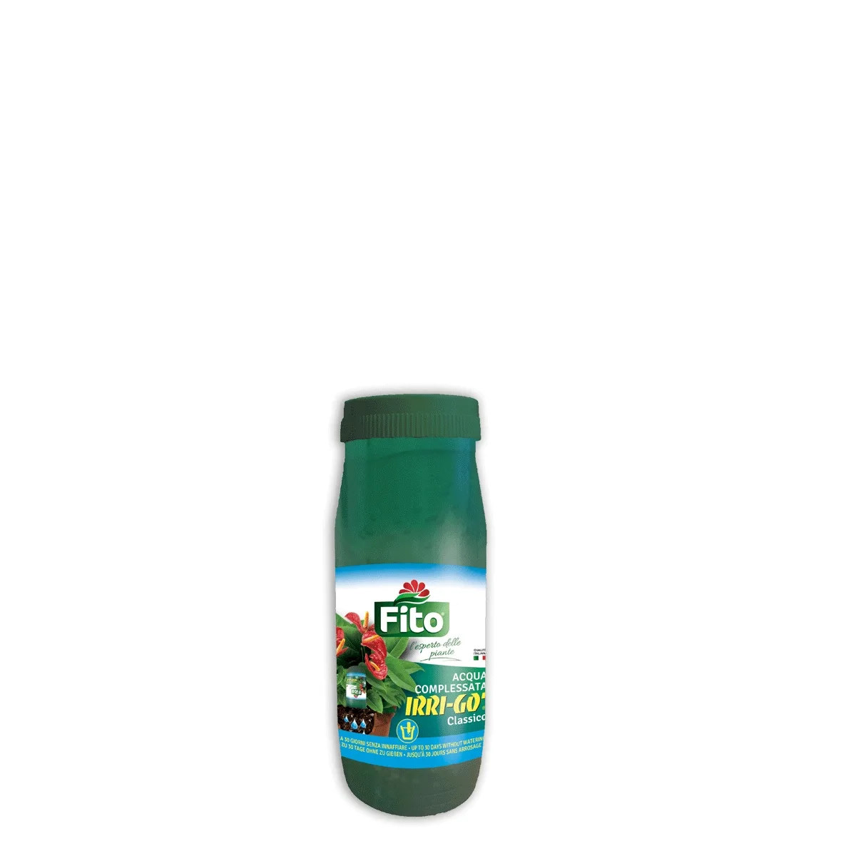 fito-irrigo-classico-acqua-gel-vacanze.jpg Flacone di Fito Irri-go Classico, gel per irrigazione autonoma di piante in vaso.