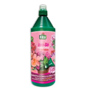 Flacone di Fito Irri-go Plus Piante Fiorite, acqua gelificata con aggiunta di fertilizzante.
