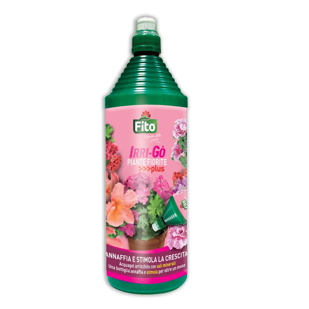 fito-irrigo-plus-piante-fiorite-nutrimento-gel.jpg Flacone di Fito Irri-go Plus Piante Fiorite, acqua gelificata con aggiunta di fertilizzante.