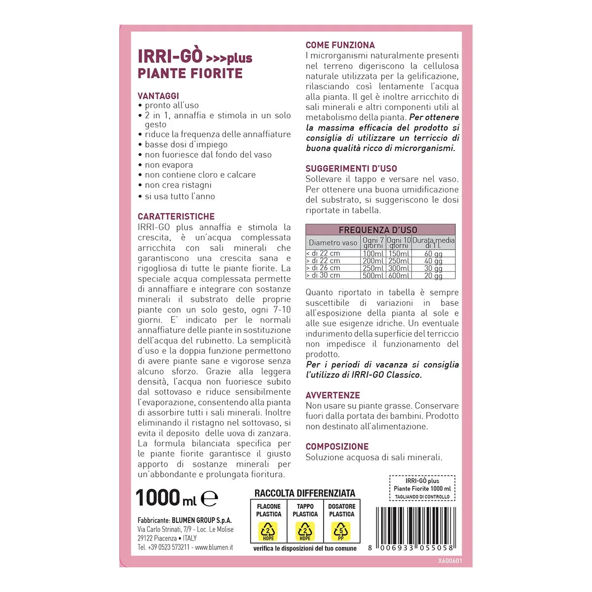 Fito – IRRI-GO’ Plus Piante Fiorite 1 L – Acqua Complessata con Nutrimento per Irrigazione e Concimazione Ogni 7–10 Giorni - immagine 2