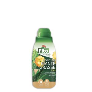 Flacone di Concime Piante Grasse Plus Fito, fertilizzante specifico per cactacee e piante succulente.