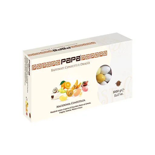 21422-jpg.webp Confetti Papa – Macedonia 5 Gusti 1 Kg – Confetti alla Mandorla con Cioccolato alla Frutta, Colorati e Senza Glutine per Confettata - immagine 1