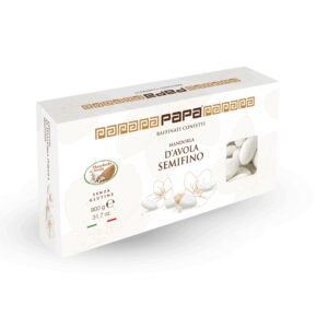 Confezione risparmio da 900 g di Confetti Papa Avola Fino, bianchi e senza glutine con mandorla calibro 36/37.