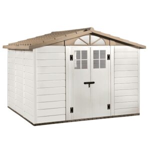 Casetta da giardino in legno Garofalo Tuscany Evo 280 con finestre e porta a doppia anta, dimensioni 282,5×242,5×225 cm.