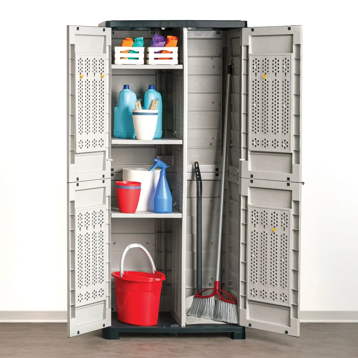 Bama Armadio Portascope Riponi in Resina ad Alta Densità 76x46x168 cm Sabbia/Grafite - immagine 3