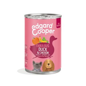 Confezione Multipack 6 lattine Edgard & Cooper Puppy all'anatra e pollo fresco con broccoli, zucca e mela per cuccioli.