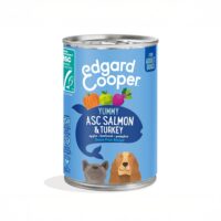 Confezione Multipack 6 lattine da 400g Edgard & Cooper al salmone e tacchino fresco con spinaci e mela, senza cereali.