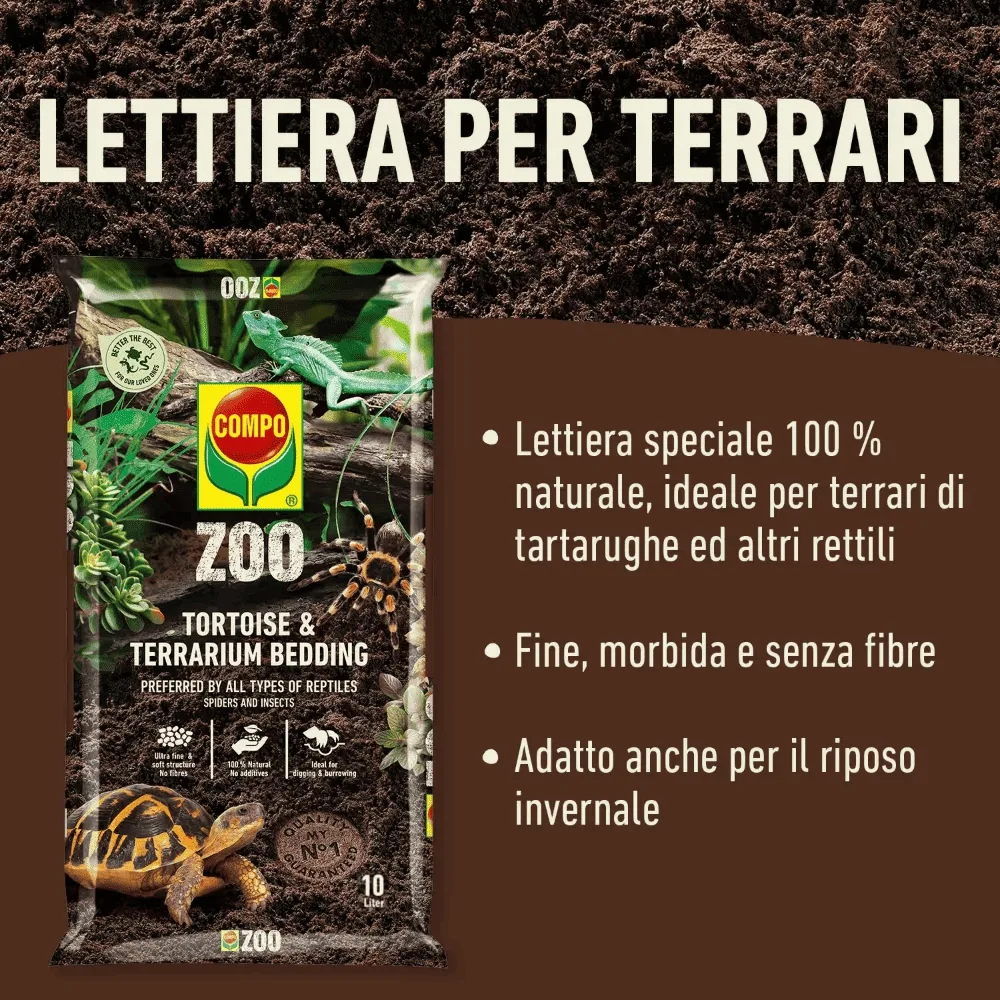 Compo –  ZOO Lettiera Naturale per Tartarughe e Rettili 10L – Substrato per Terrari Assorbi-Odore e Anti-Muffa - immagine 3