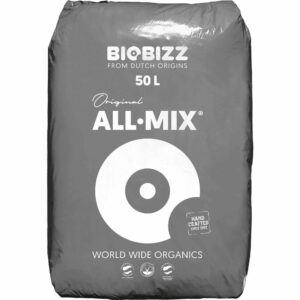 Sacco di terriccio BioBizz All-Mix da 50 litri, substrato organico professionale ricco di nutrienti per piante indoor e outdoor.