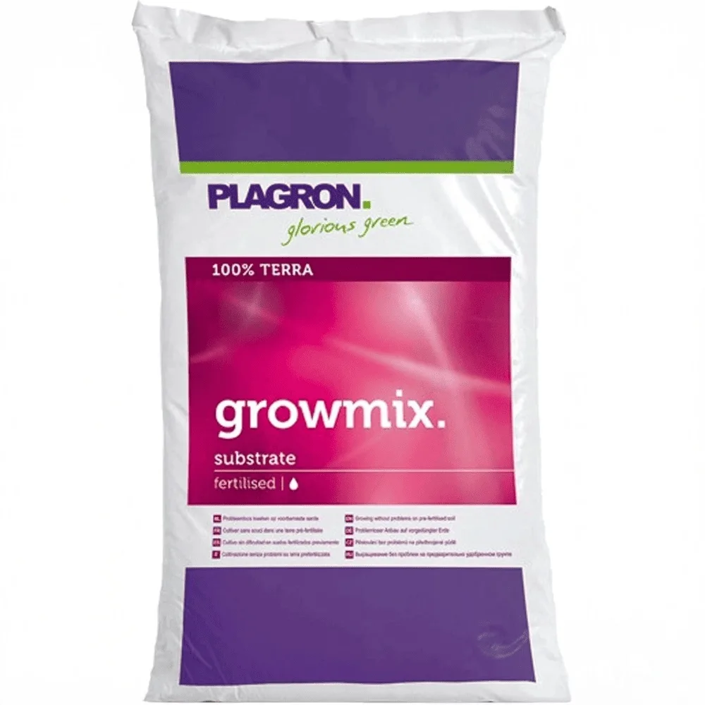 Sacco di terriccio Plagron Growmix da 50 litri, substrato con perlite e concimi minerali per coltivazione indoor e outdoor.