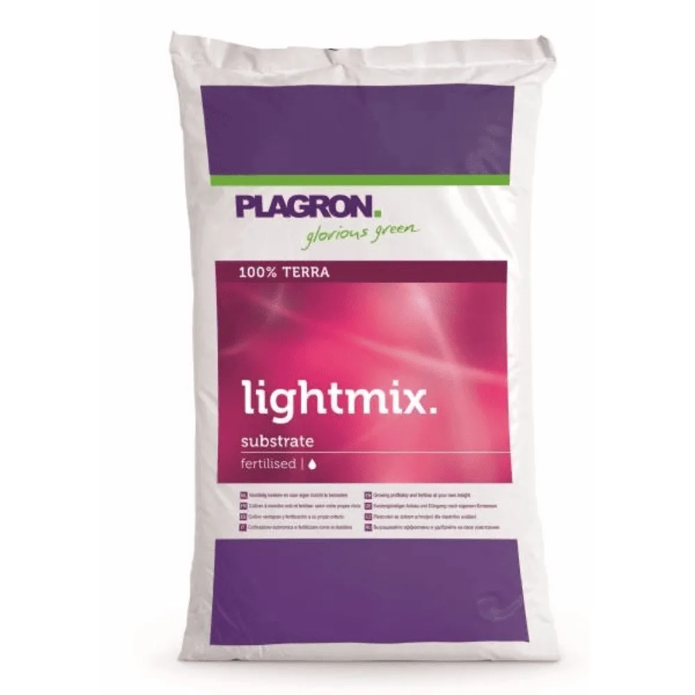 Sacco di terriccio Plagron Lightmix da 25 litri, substrato con perlite per coltivazione indoor e outdoor.