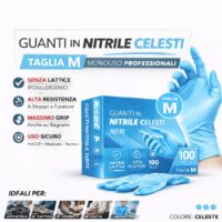 Confezione dispenser Rocard® da 100 guanti in nitrile blu taglia M, alta resistenza e sensibilità tattile.