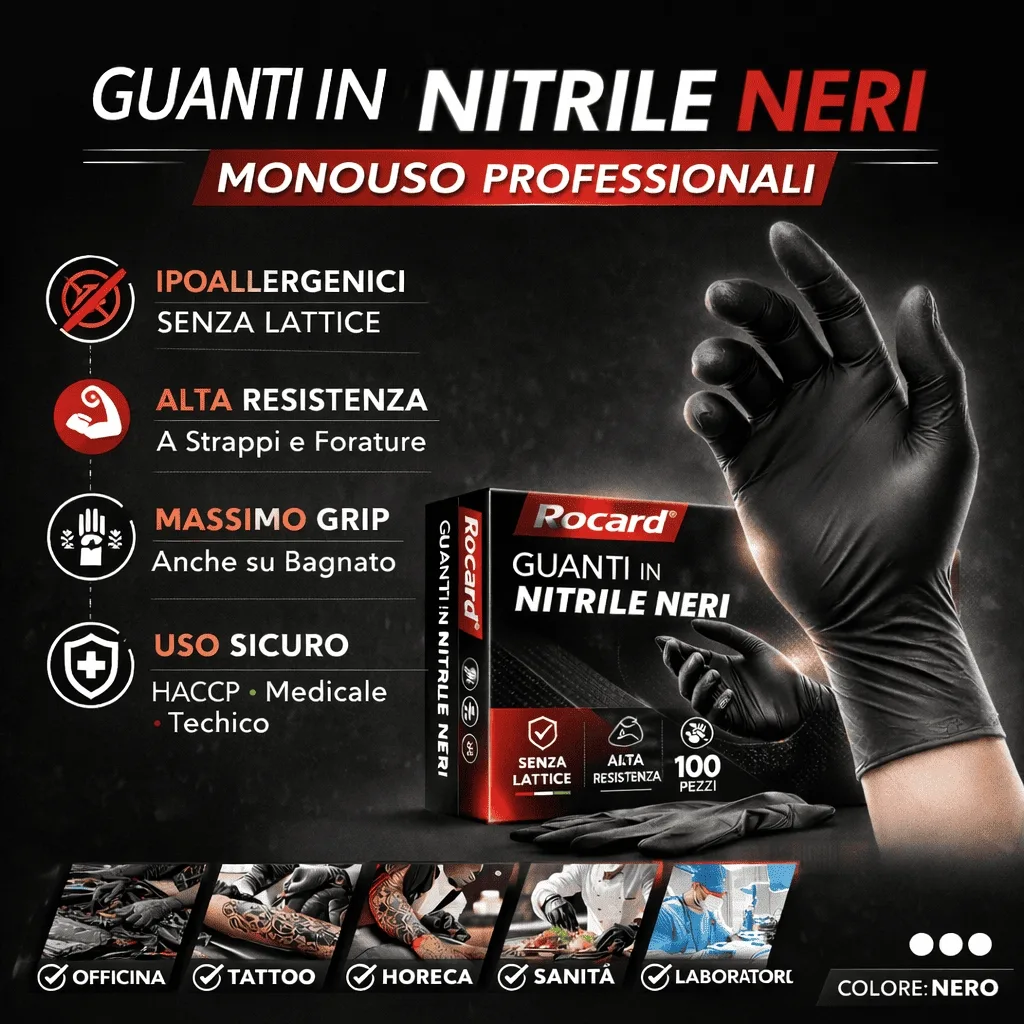 Guanti in Nitrile Neri Taglia M – Monouso, Senza Lattice, Alta Resistenza - immagine 2