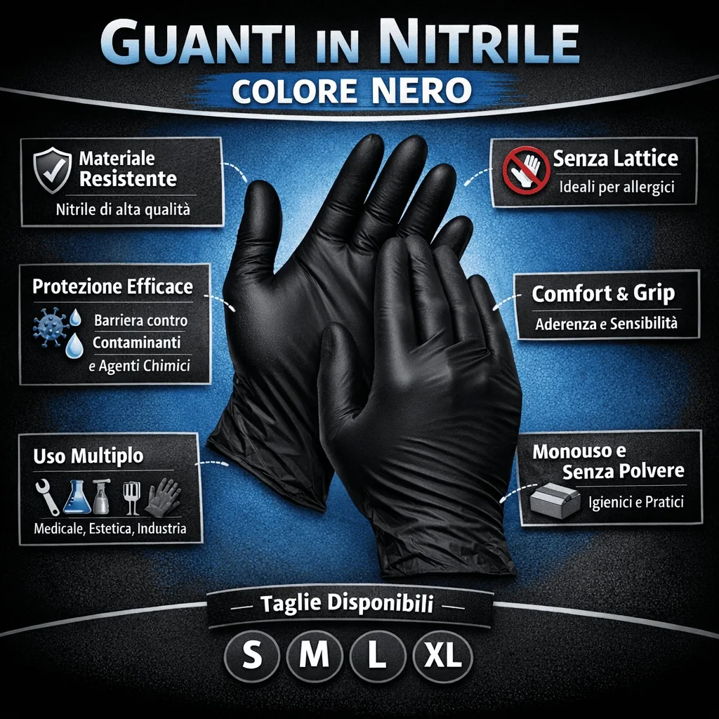 Guanti in Nitrile Neri Taglia M – Monouso, Senza Lattice, Alta Resistenza - immagine 3