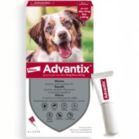 Confezione di Advantix Spot-on per cani da 10 a 25 kg contenente 4 pipette da 2,5 ml, colore fascia verde.