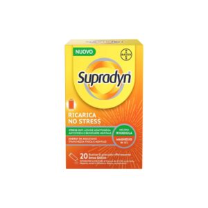 Confezione di Supradyn Ricarica No Stress, integratore alimentare per l'energia mentale e fisica con estratti naturali.