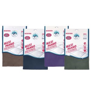 Panno in microfibra di grandi dimensioni 50x70 cm con asola per appenderlo, disponibile in marrone, blu, viola e grigio.