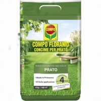 Confezione di concime COMPO Floranid Prato da 4 kg con granuli a lenta cessione Isodur® per una nutrizione professionale.