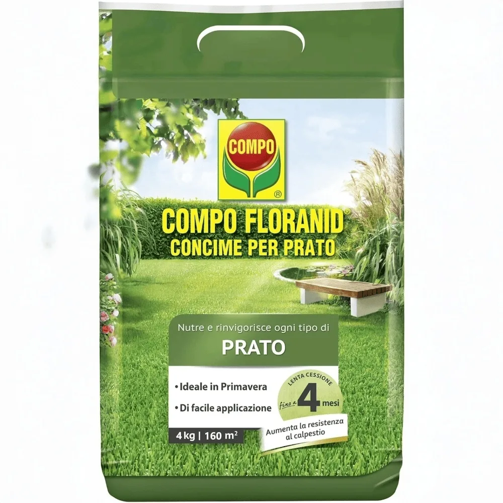 compo-floranid-prato-isodur-4kg.jpg Confezione di concime COMPO Floranid Prato da 4 kg con granuli a lenta cessione Isodur® per una nutrizione professionale.