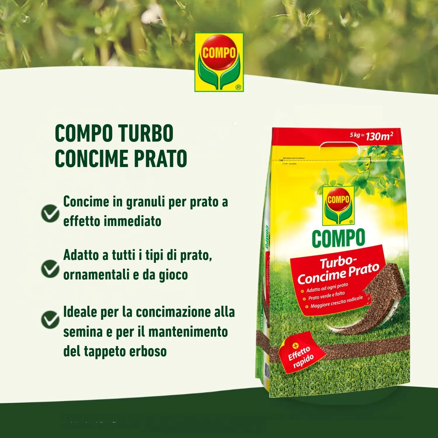 Compo –  Turbo Concime per Prato - 1 kg - Effetto Rinverdente Immediato - Ideale per Rigenerazione e Prati Sofferenti - Fino a 50 mq - immagine 3