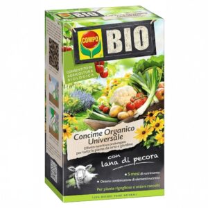 Flacone da 1 litro di concime liquido universale COMPO BIO, formulazione organica per la nutrizione di tutte le piante domestiche e da orto.