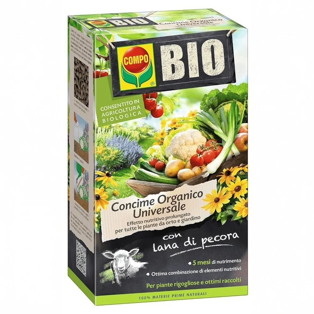 compo-bio-concime-organico-universale-liquido.jpg Flacone da 1 litro di concime liquido universale COMPO BIO, formulazione organica per la nutrizione di tutte le piante domestiche e da orto.