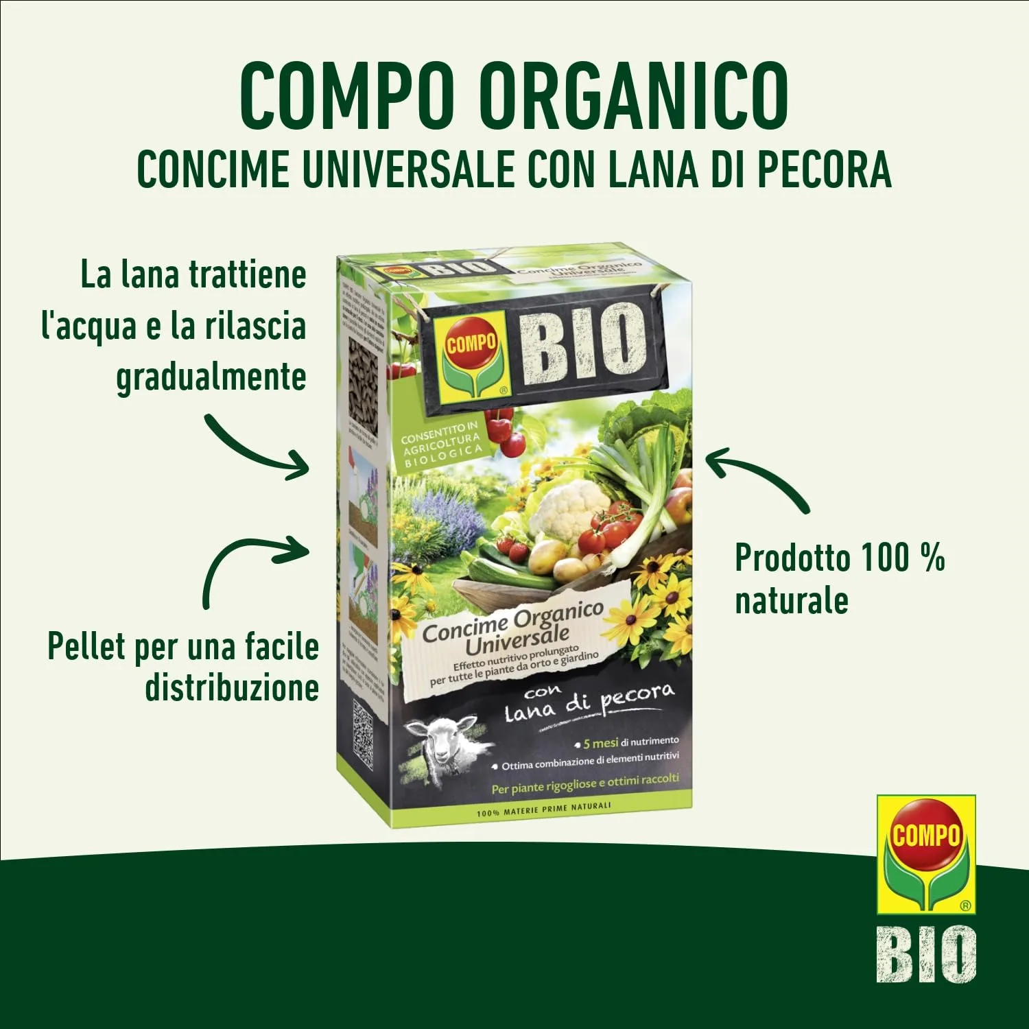 Compo Bio – Concime Organico Universale - 2 Kg - 100% Naturale - Consentito in Agricoltura Biologica - Per Orto, Fiori e Piante Verdi - immagine 3