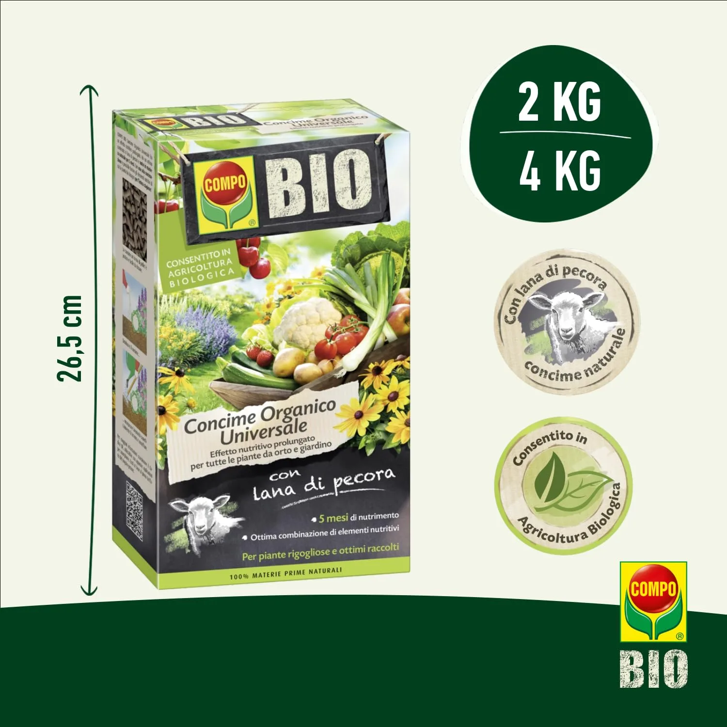 Compo Bio – Concime Organico Universale - 2 Kg - 100% Naturale - Consentito in Agricoltura Biologica - Per Orto, Fiori e Piante Verdi - immagine 4