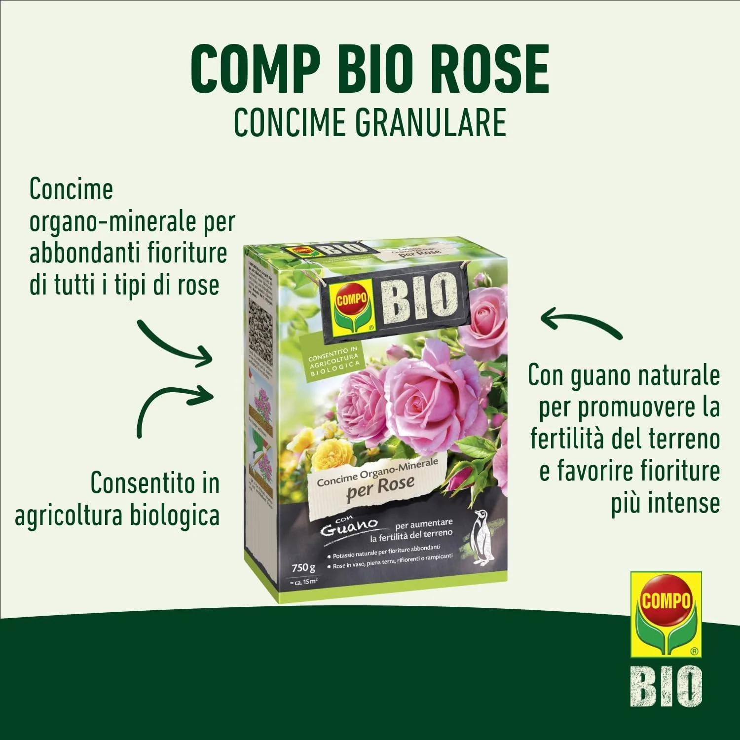Compo Bio –  Concime per Rose - 2 Kg - 100% Organico Naturale - Consentito in Agricoltura Biologica - Per Fioriture Intense e Profumate - immagine 2