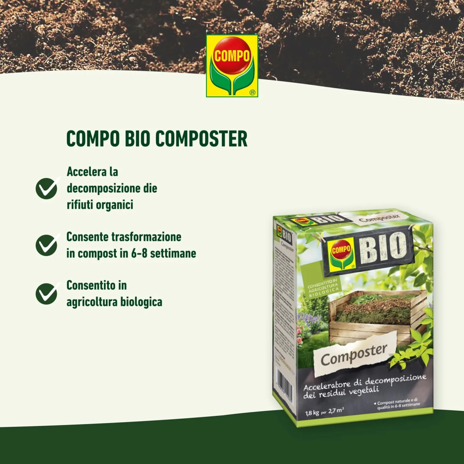 Compo Bio –  Composter - 1.8 kg - Acceleratore di Decomposizione Biologico - Trasforma Scarti in Humus - Consentito in Agricoltura Biologica - immagine 3