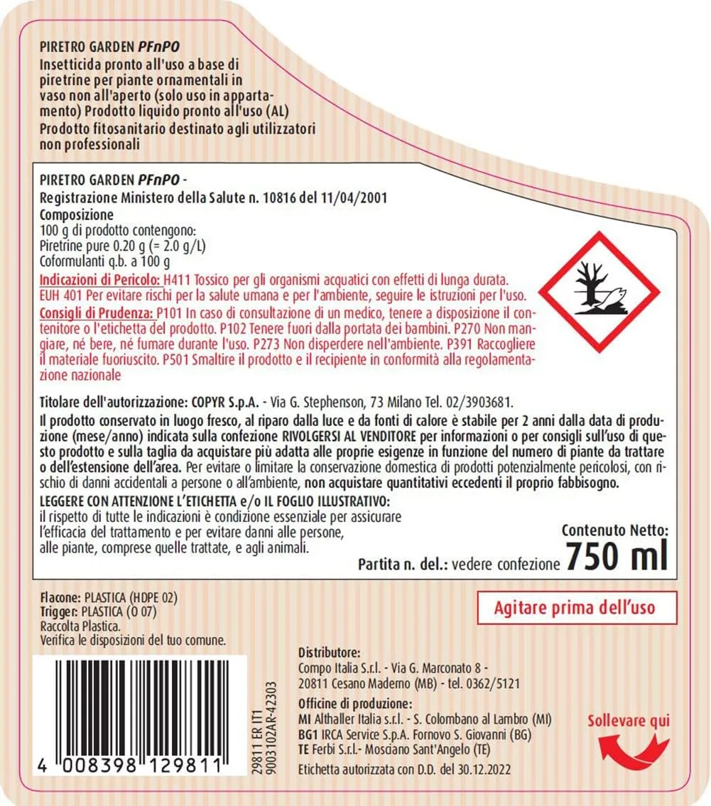 Compo Piretro Pronto Uso 750 ml Insetticida Naturale - immagine 5