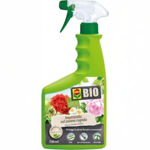 Flacone spray da 750 ml di insetticida COMPO BIO Piretro, pronto all'uso per la protezione di piante fiorite e ornamentali da appartamento e balcone.