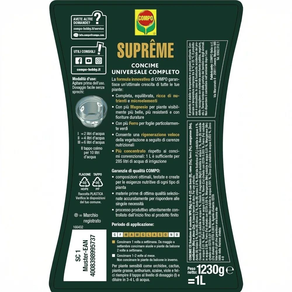 Compo – Supreme Concime Universale Liquido - 1 Litro - Formula Professionale per Tutte le Piante - Crescita Vigorosa e Resistenza Prolungata - immagine 5