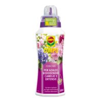 Flacone da 1 litro di concime specifico COMPO per piante acidofile, con formula mirata per Azalee, Rododendri e Camelie.