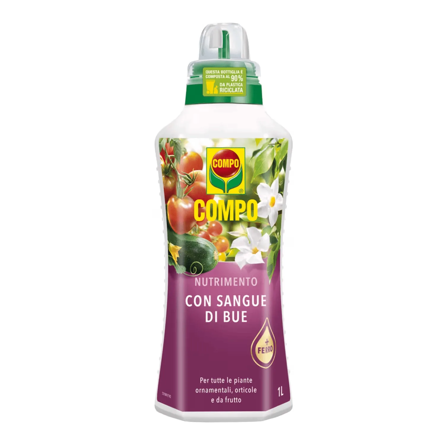 compo-nutrimento-sangue-di-bue-liquido-rinverdente.jpg Flacone da 1 litro di concime liquido COMPO contenente sangue di bue, specifico per il recupero di piante ingiallite o deboli.