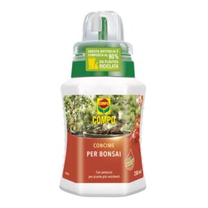Flacone da 250 ml di concime specifico COMPO per bonsai, ideale per varietà da interno come il Ficus e da esterno come Aceri e Pini.
